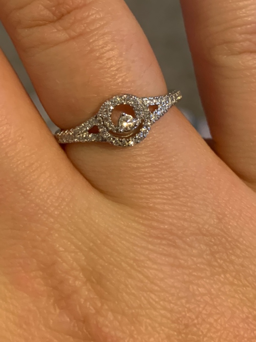 Sterling Silver Diamond Halo Ring in White